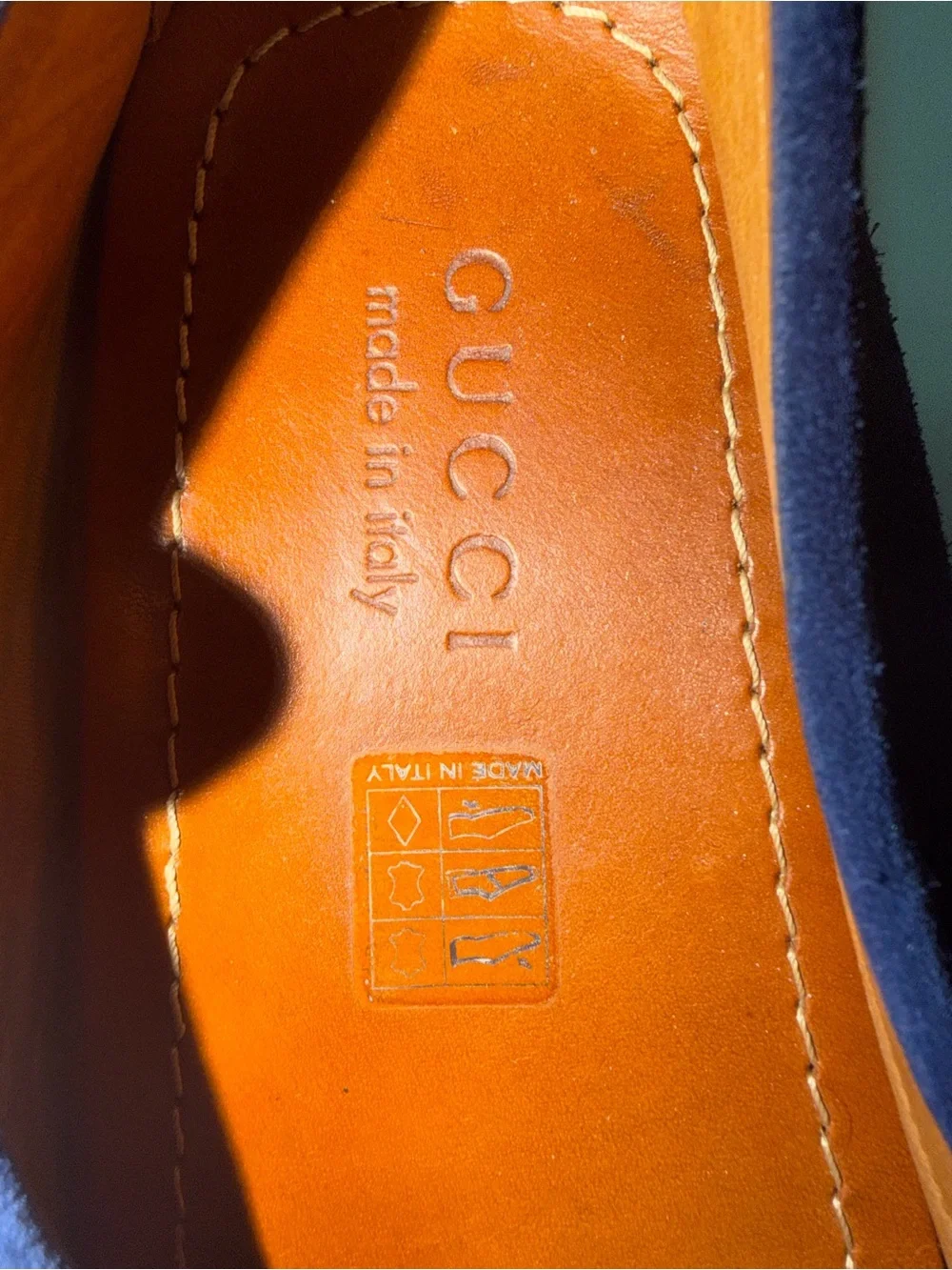Gucci Men’s Navy Suede Loafers with Silver Logo Plaque
